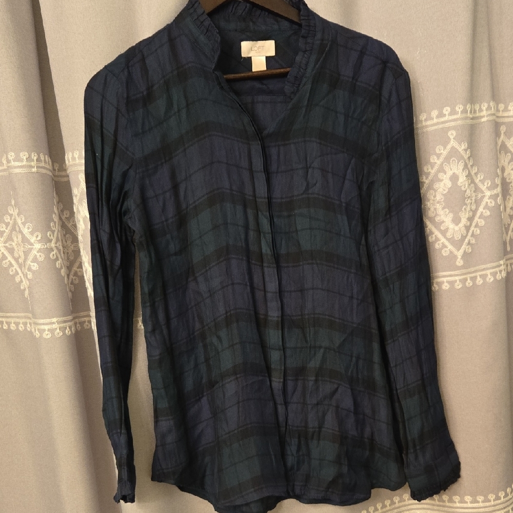 LOFT Blue Plaid Blouse